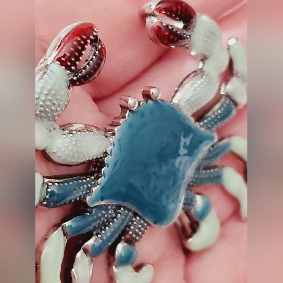 SALE! Crab pendant earrings set 925 sterling silver handmade enamel NICE! Beach - Picture 4 of 16
